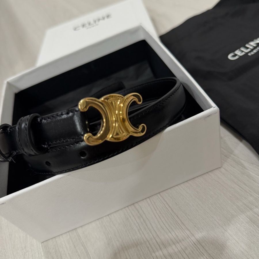 CELINE 平滑小牛皮TRIOMPHE皮帶 85cm-5