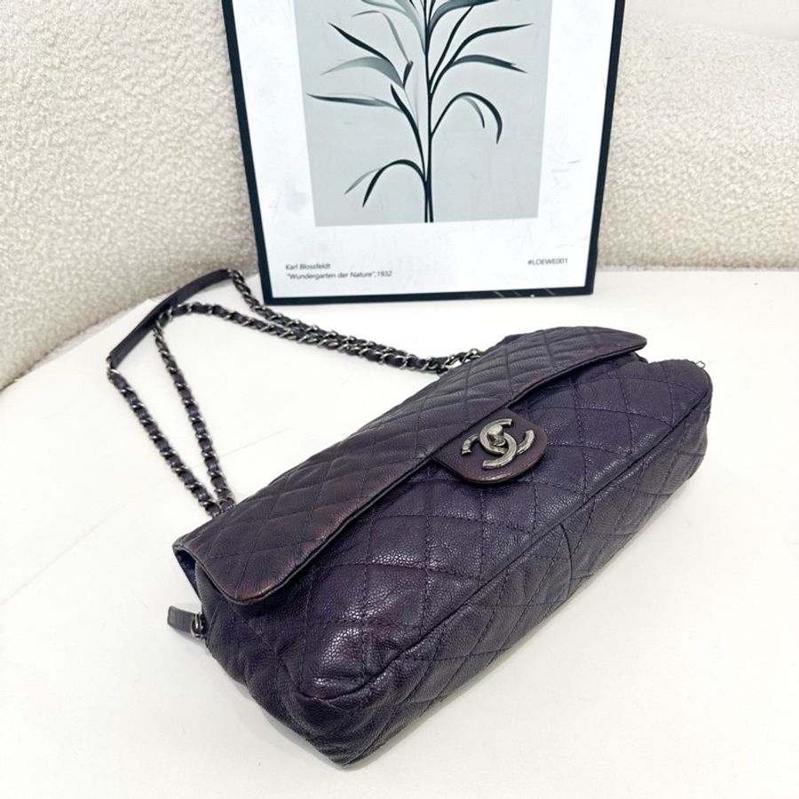 Chanel 紫色cf jumbo機場包 可單肩可斜挎 鐳射16開 尺寸約31×18×7-3