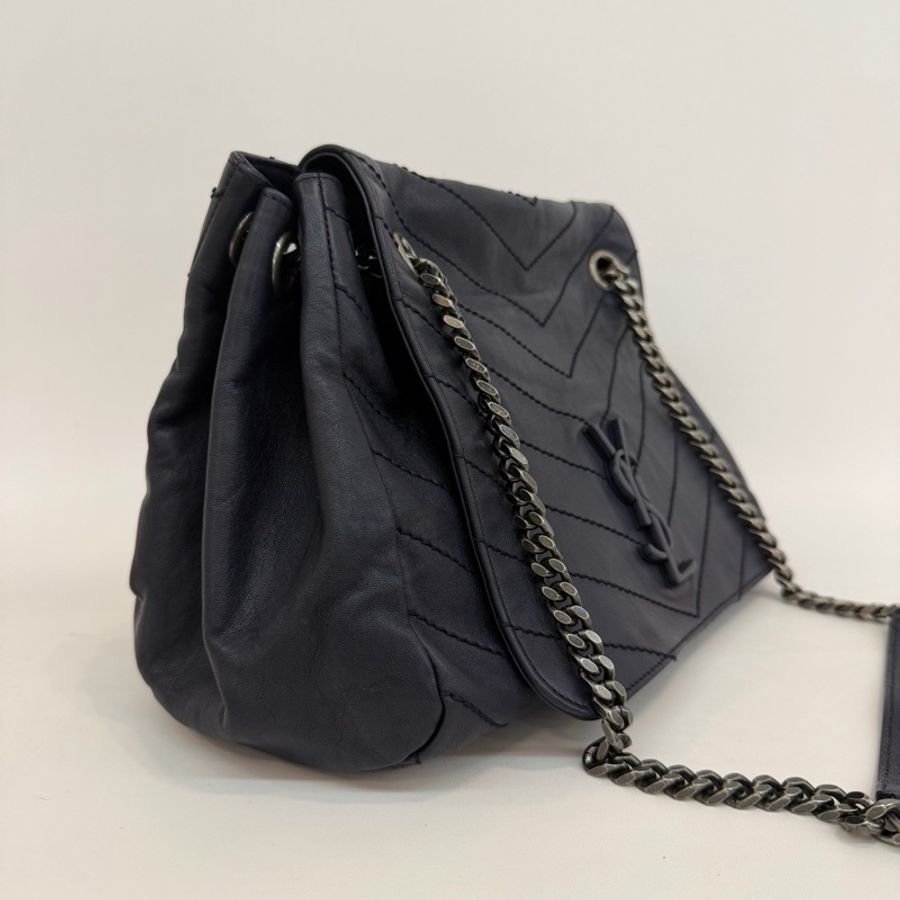 Saint Laurent 聖羅蘭海軍藍全皮V紋中號洛麗塔鏈條單肩斜挎包。-3