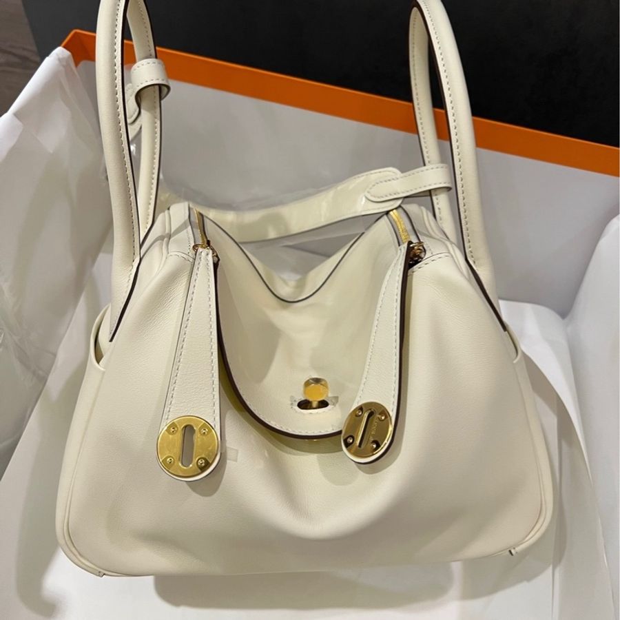Hermes Lindy 26 奶昔白/檸檬黃 U刻 swift皮-7