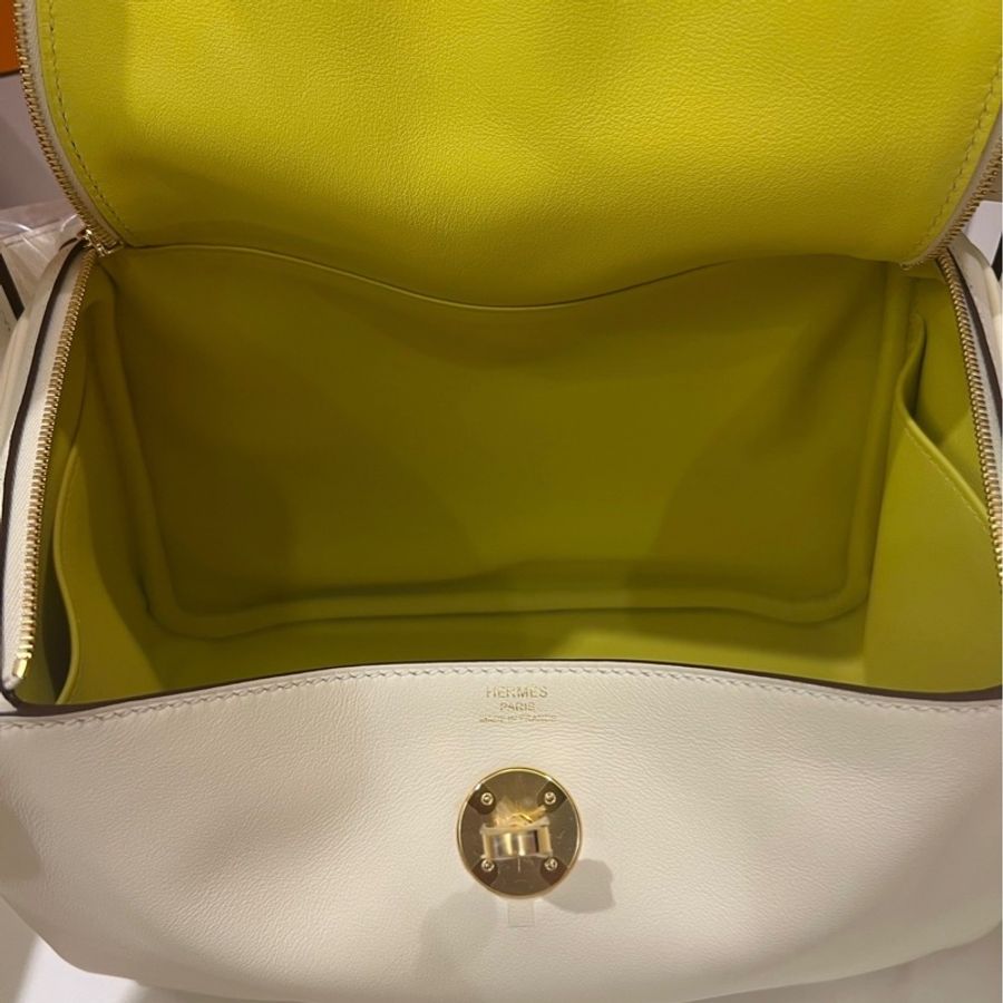 Hermes Lindy 26 奶昔白/檸檬黃 U刻 swift皮-10