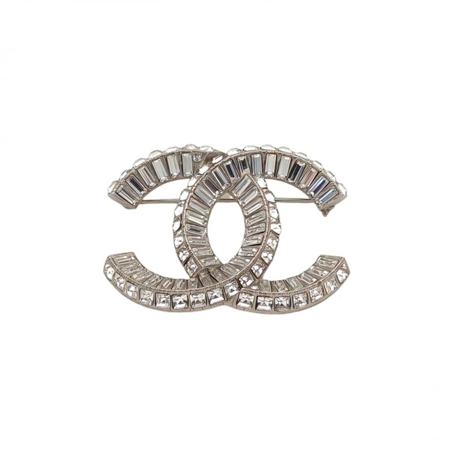CHANEL 合金冰糖方鑽雙C胸針-0