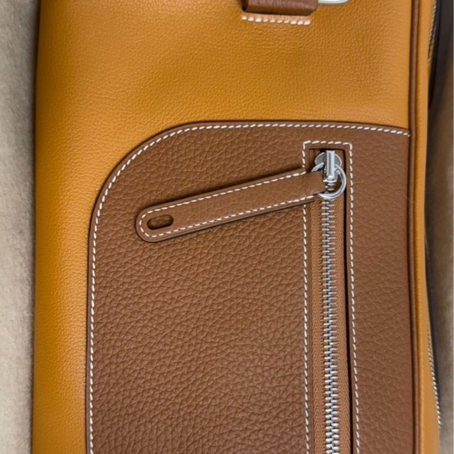 HERMES petit courtier 全新全配含購證稀有包包購於專櫃愛馬仕限量包皮拼CLEMENCE皮 37金棕 銀扣 肩背包2024年新款愛馬仕包 珍藏版限量購於專櫃金粽色-3