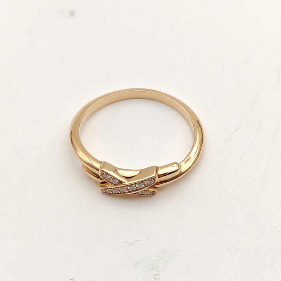 CHAUMET 18K玫瑰金鑽石JeuxdeLiens歡·緣戒指鑲鑽交叉戒指-1