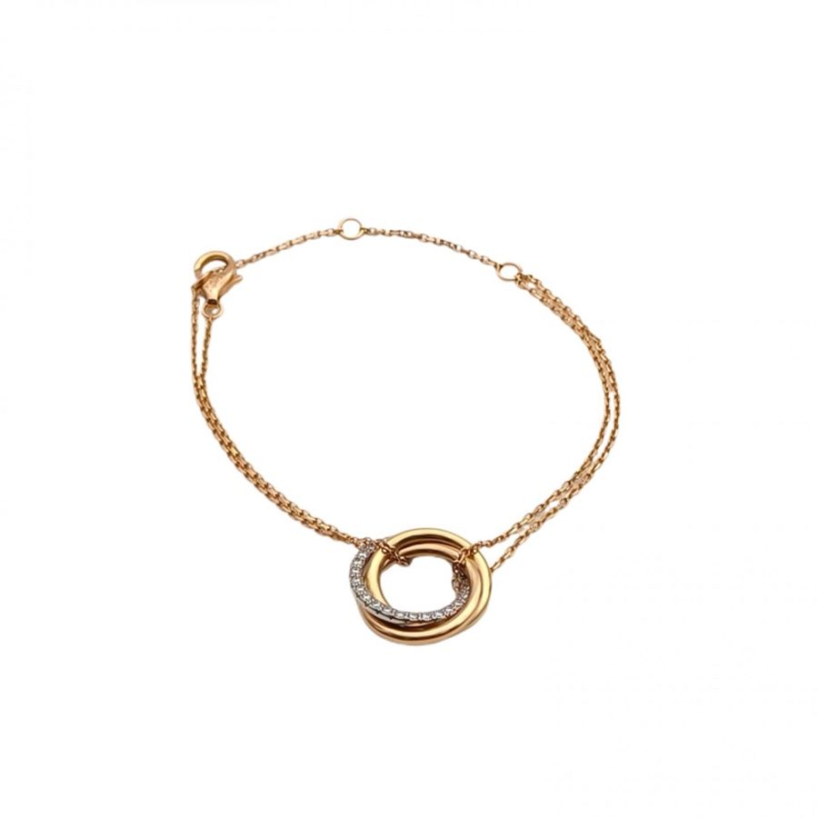 CARTIER 18K黃金18K白金18K玫瑰金鑽石Trinity三色三環手鏈-0