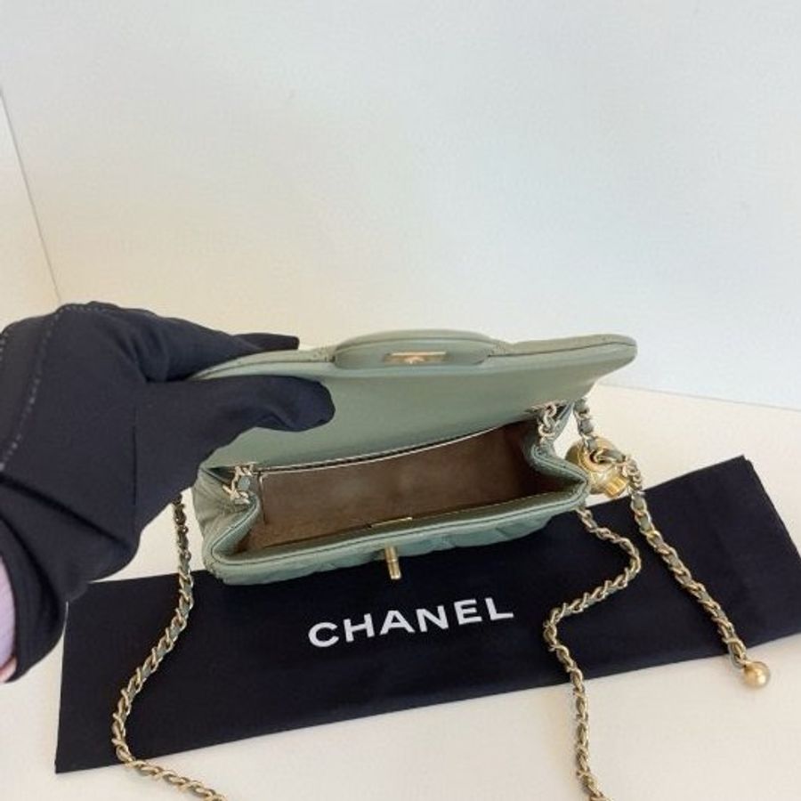 閒置新 香奈兒/Chanel 抹茶綠CF金球金珠方胖子鏈條包 芯片款-8
