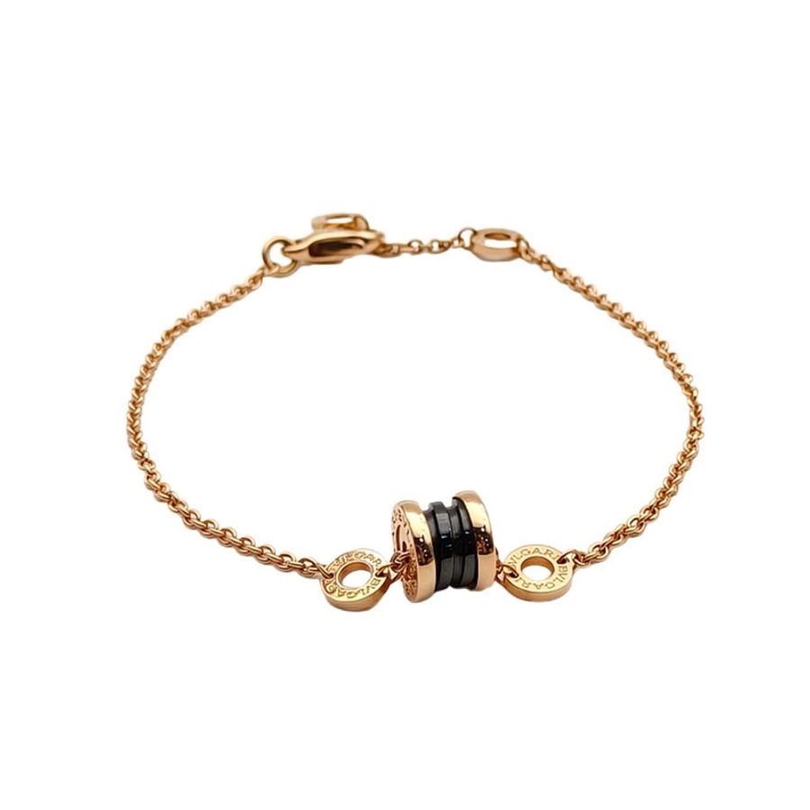 BVLGARI B.ZERO1小彈簧手鏈18K玫瑰金/黑陶瓷M-L碼-0