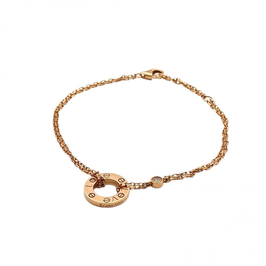 CARTIER LOVE小餅鑲嵌2顆鑽石手鏈18K玫瑰金S-M碼-0
