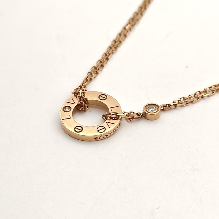 CARTIER LOVE小餅鑲嵌2顆鑽石手鏈18K玫瑰金S-M碼-2