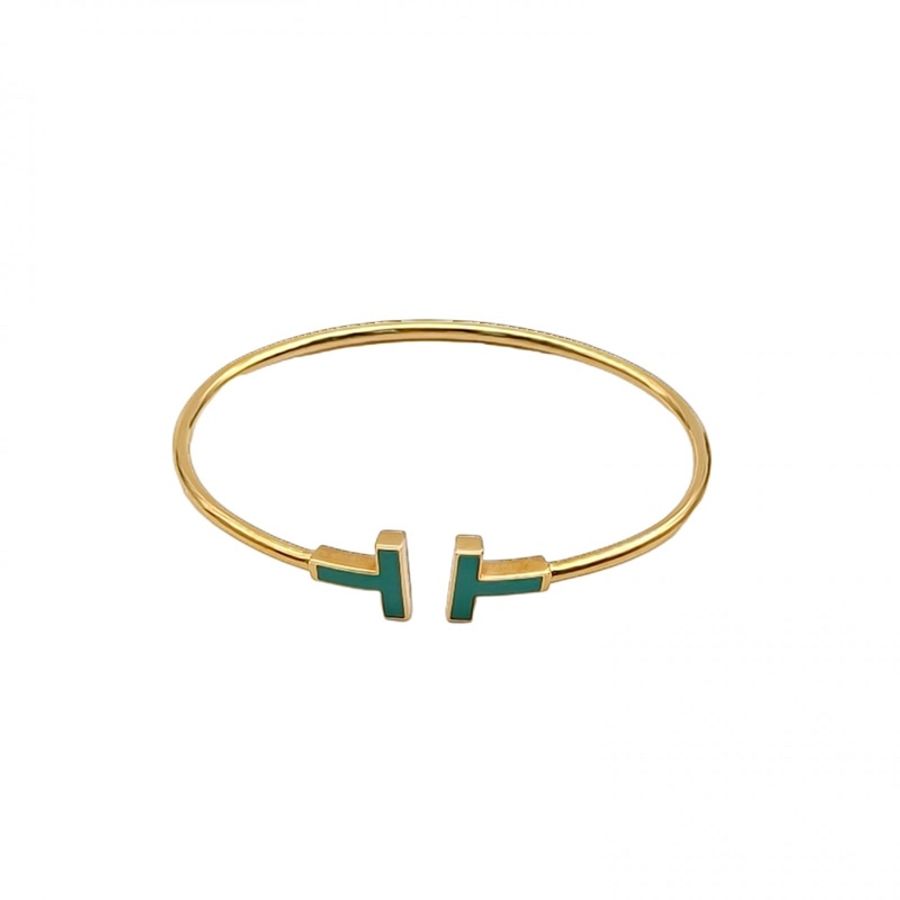 TIFFANY&CO 18K黃金綠松石黃金TiffanyT線圈手鐲中號-0