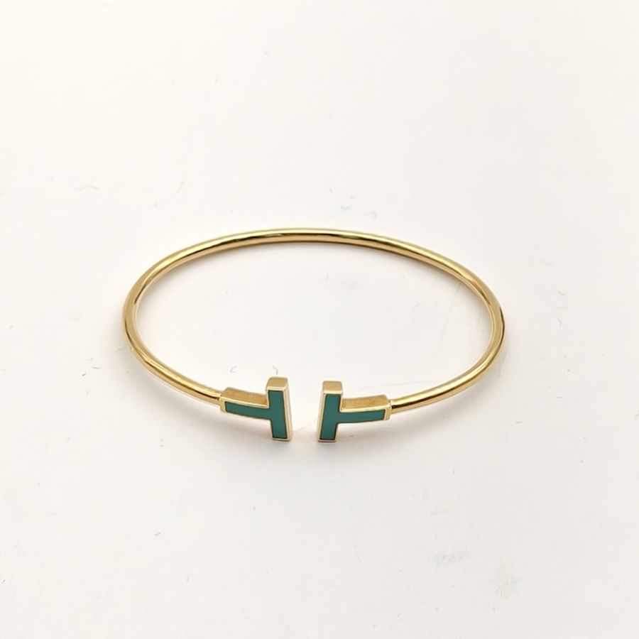 TIFFANY&CO 18K黃金綠松石黃金TiffanyT線圈手鐲中號-1