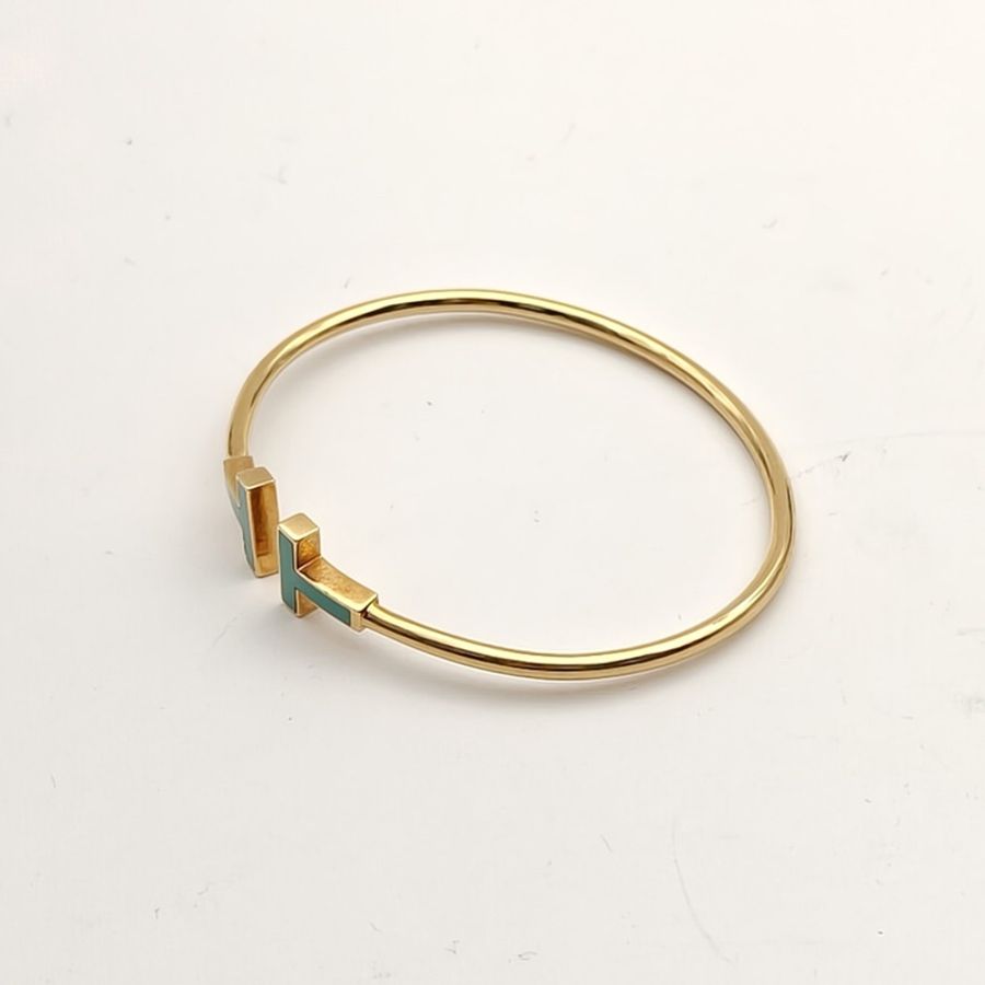 TIFFANY&CO 18K黃金綠松石黃金TiffanyT線圈手鐲中號-2