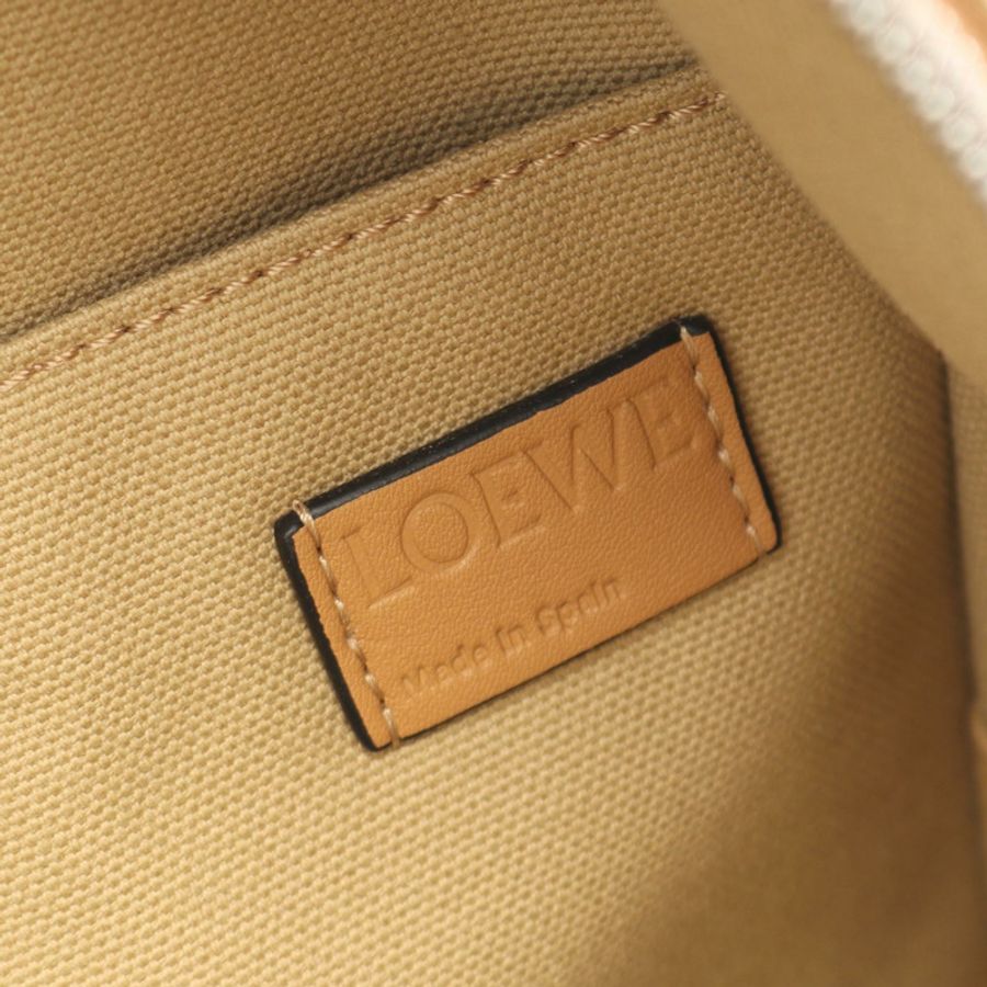 LOEWE 圓形雙肩包 B314278X01 帆布皮革 米色 二手 女士 logo-3