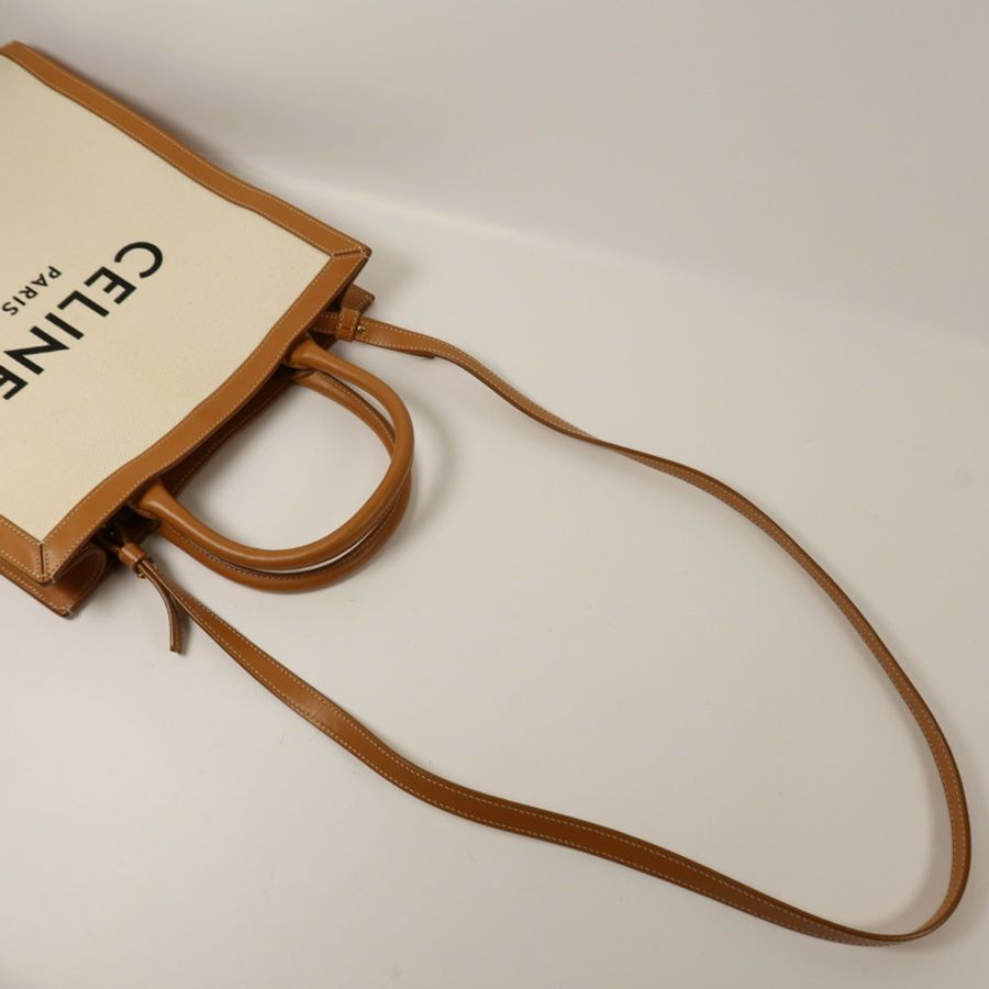 CELINE 帆布/皮革Cabas金扣手挽肩背兩用袋-9