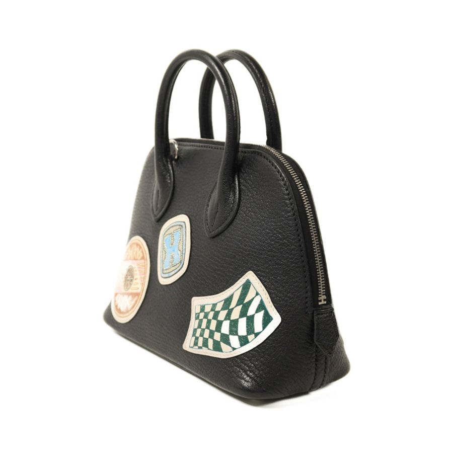 HERMES Chevre皮革Mini Bolide銀扣手挽肩背兩用袋Noir-2