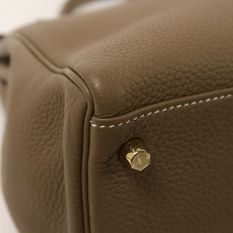 HERMES Togo皮革Kelly 32金扣手挽肩背兩用袋Etoupe-11