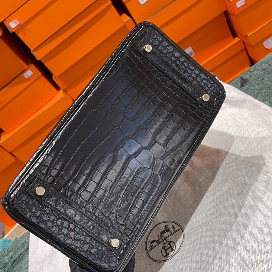 【精選天菜】HERMES 30CM 倒^鱷魚 黑金 BIRKIN 近新藏品釋出-3