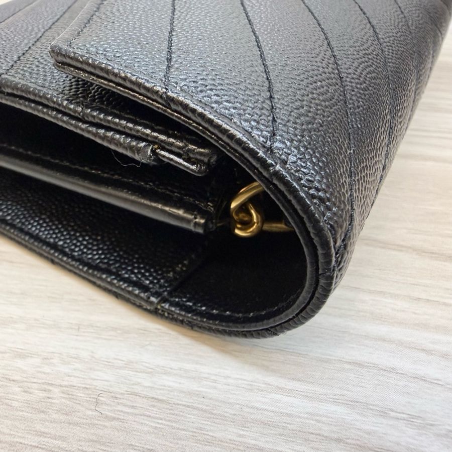 YSL黑金荔紋牛皮V型紋下蓋20卡WOC鏈條包 377828-14