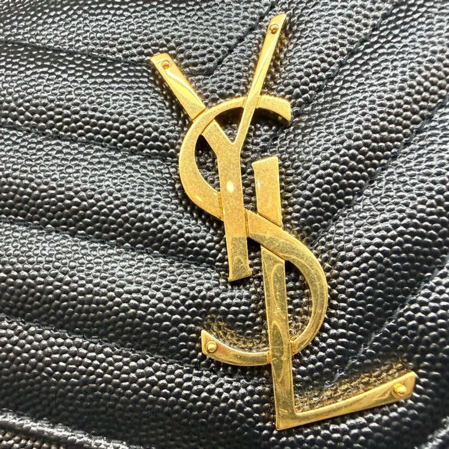 YSL黑金荔紋牛皮V型紋下蓋20卡WOC鏈條包 377828-18