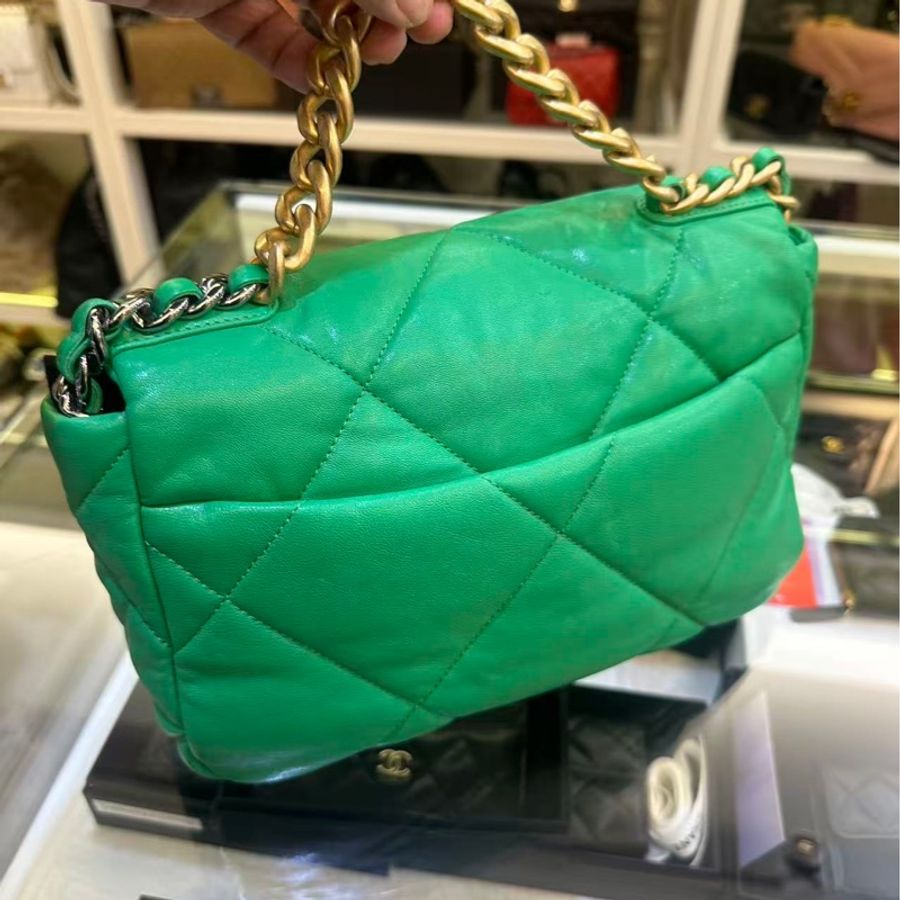 Chanel 19bag 绿色羊皮大菱格-2