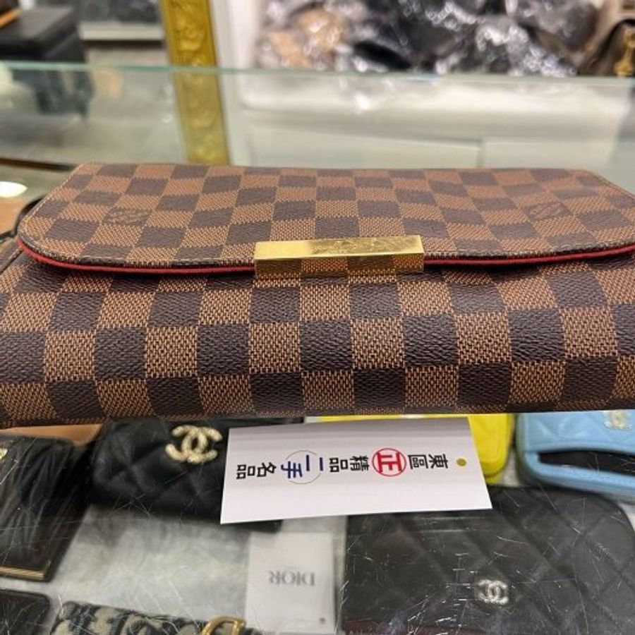 東區正精品㊣LV N41129 Favorite MM 咖啡色棋盤格金鍊翻蓋手提肩背斜背包 RZ6235-8