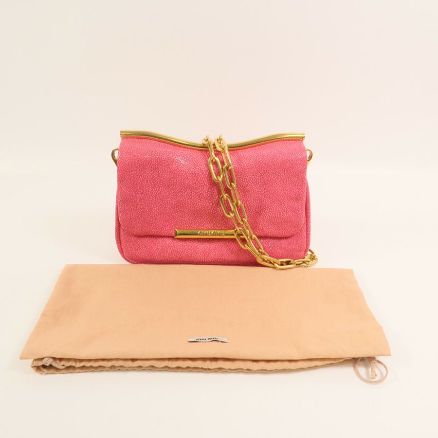 Miu Miu 牛皮皮革Shoulder Bag金扣鏈帶肩背袋-15