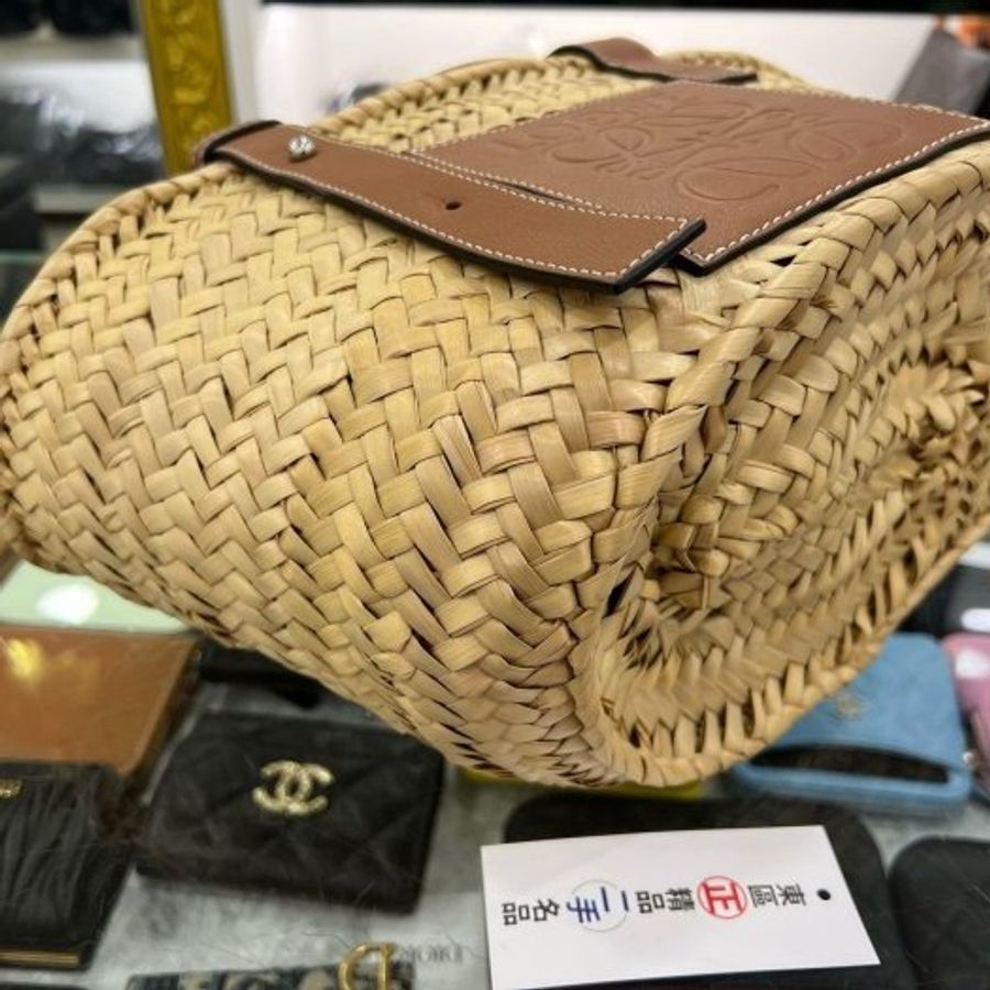 東區正精品㊣LOEWE Basket Natural Tan 咖啡皮革草編編織手提包沙灘包 RZ6242-7