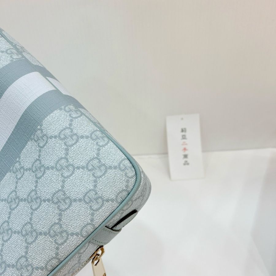莉亞精品♡Gucci 811487 化妝包 淺灰藍色 二手-9