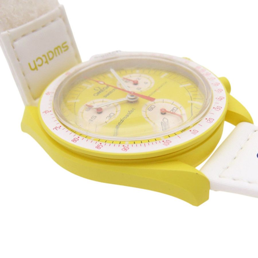 近新歐米茄 x Swatch 聯名款「太陽之旅」超霸系列 SO33J100 石英腕錶,尼龍錶帶搭配生物陶瓷錶殼,黃色,0030OMEGA S033J100,男士款-4