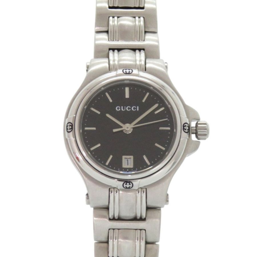 成色極佳的 Gucci 9040L 黑色錶盤不鏽鋼銀色石英錶 0028GUCCI-0