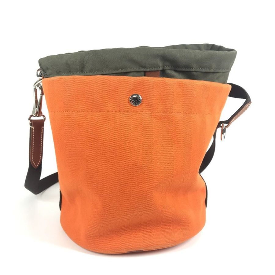 愛馬仕 Sac de Pansage 水桶形斜背包,帶小袋,棉質肩帶,男女通用,橙色-1