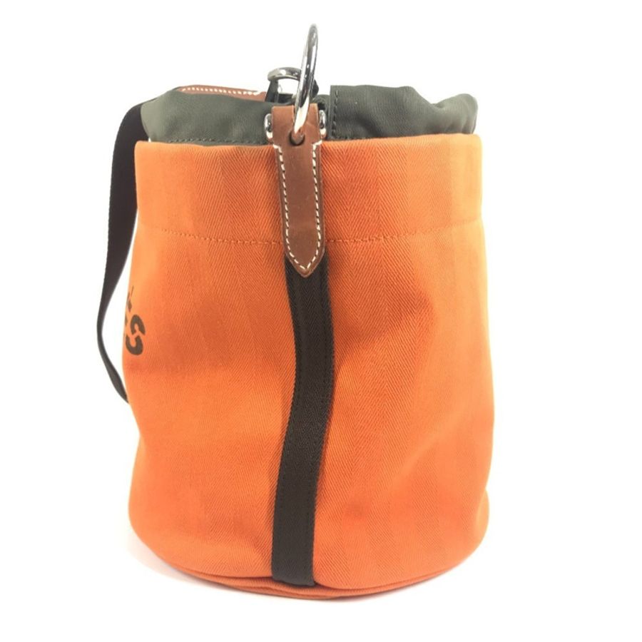 愛馬仕 Sac de Pansage 水桶形斜背包,帶小袋,棉質肩帶,男女通用,橙色-3