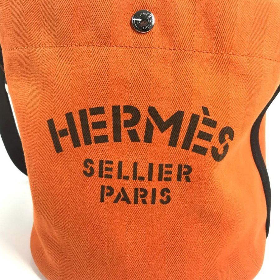 愛馬仕 Sac de Pansage 水桶形斜背包,帶小袋,棉質肩帶,男女通用,橙色-7
