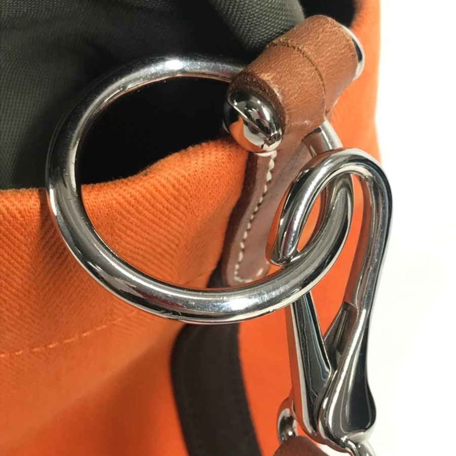 愛馬仕 Sac de Pansage 水桶形斜背包,帶小袋,棉質肩帶,男女通用,橙色-14