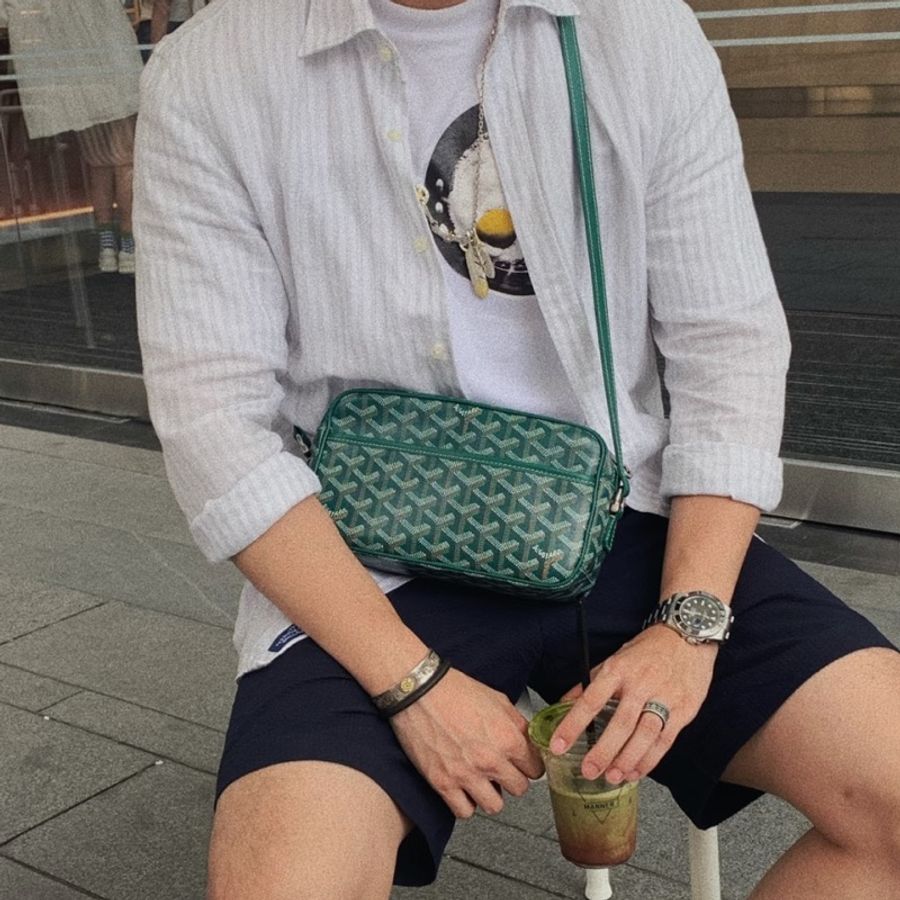超限量低價💯帥潮必入😎Goyard戈雅Cap-vert綠色Y字老花塗層帆布相機包斜挎包肩背包📷-3