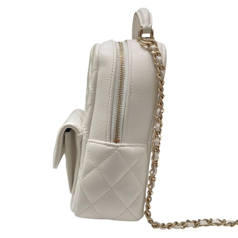 CHANEL 香奈兒 AP3753 24C 荔枝牛皮 後背包 白色 金釦-4