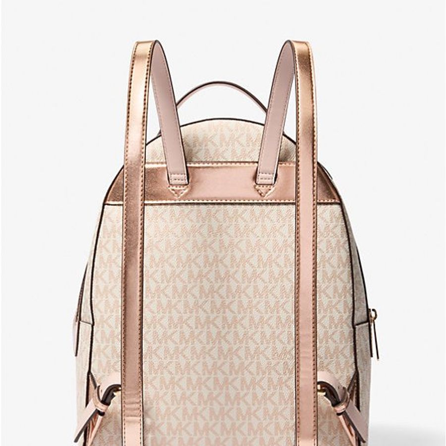 【Michael Kors】專櫃經典款 Sheila 滿版LOGO拉鍊後背包-櫻花粉/中-3