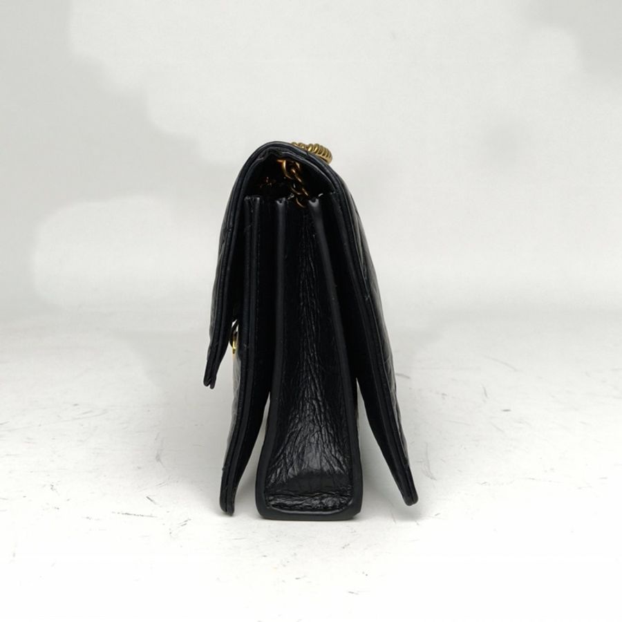 BALENCIAGA 黑色牛皮CRUSH沙漏復古做舊手提單肩包XS-1