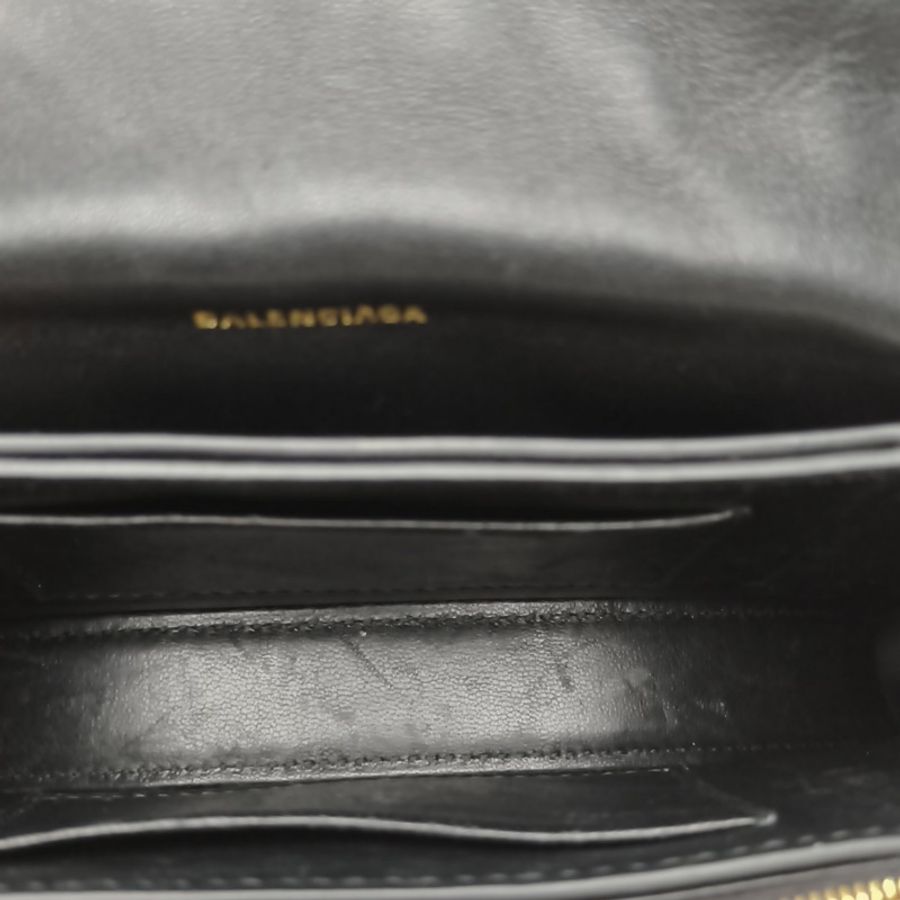 BALENCIAGA 黑色牛皮CRUSH沙漏復古做舊手提單肩包XS-5