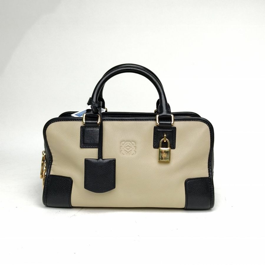 LOEWE Amazona29Bag黑白牛皮金扣手提包-0