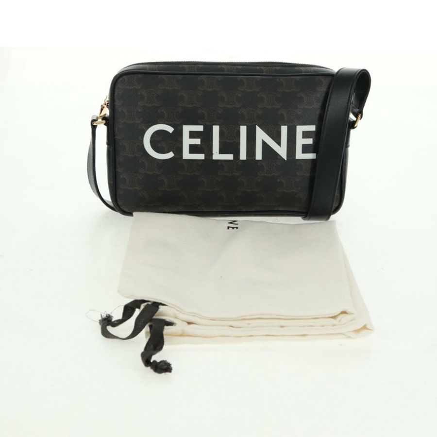 【日本直送】CELINE Triomphe 中斜背包/肩背包 PVC 黑色金色 正品 BA9639M-11