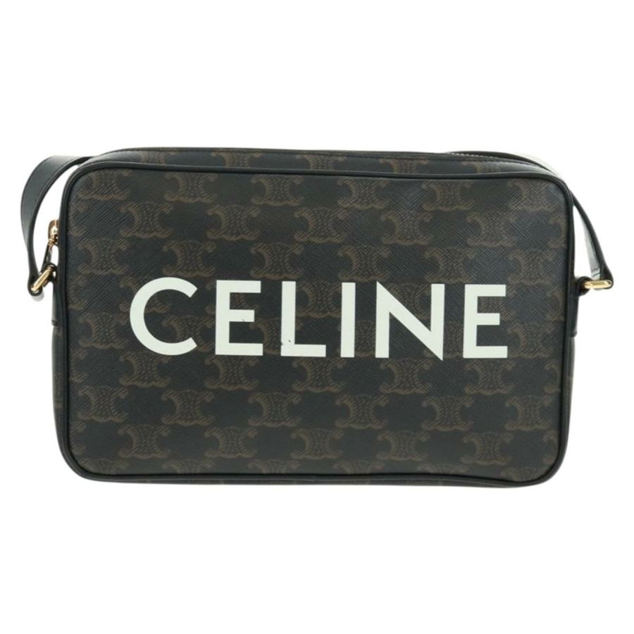 【日本直送】CELINE Triomphe 中斜背包/肩背包 PVC 黑色金色 正品 BA9639M-12