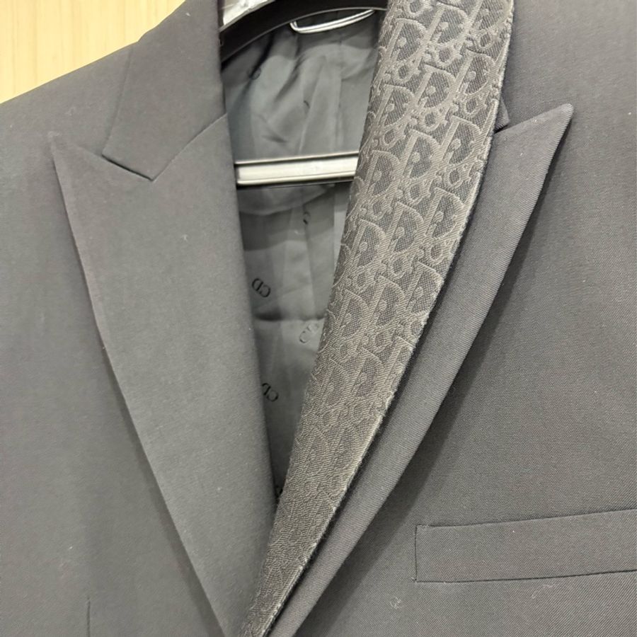 Dior asymmetrical oblique collar black wool blazer jacket 48 西裝外套-3