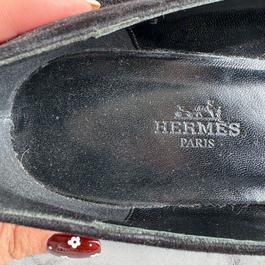 💝有盒子 狀況漂亮 Hermes 黑色亮鑽H造型平底鞋 娃娃鞋-2