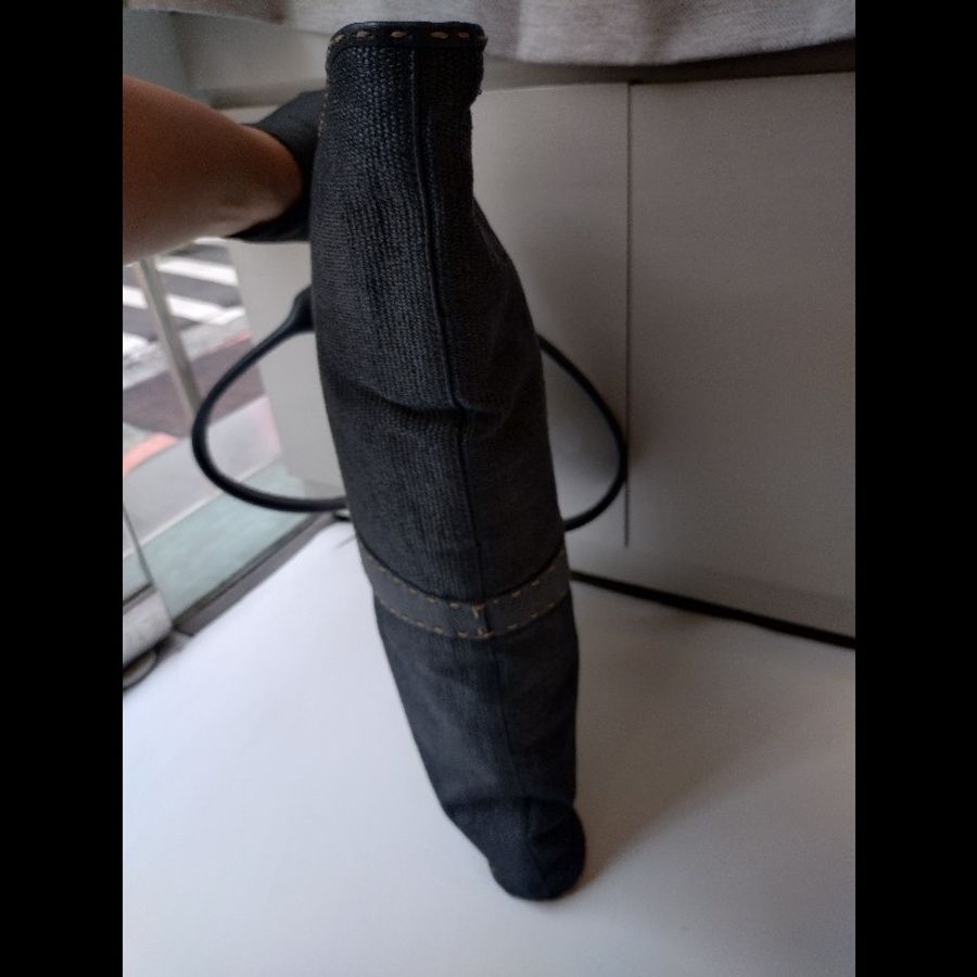 Fendi 黑皮邊布身梯形大托特包-8
