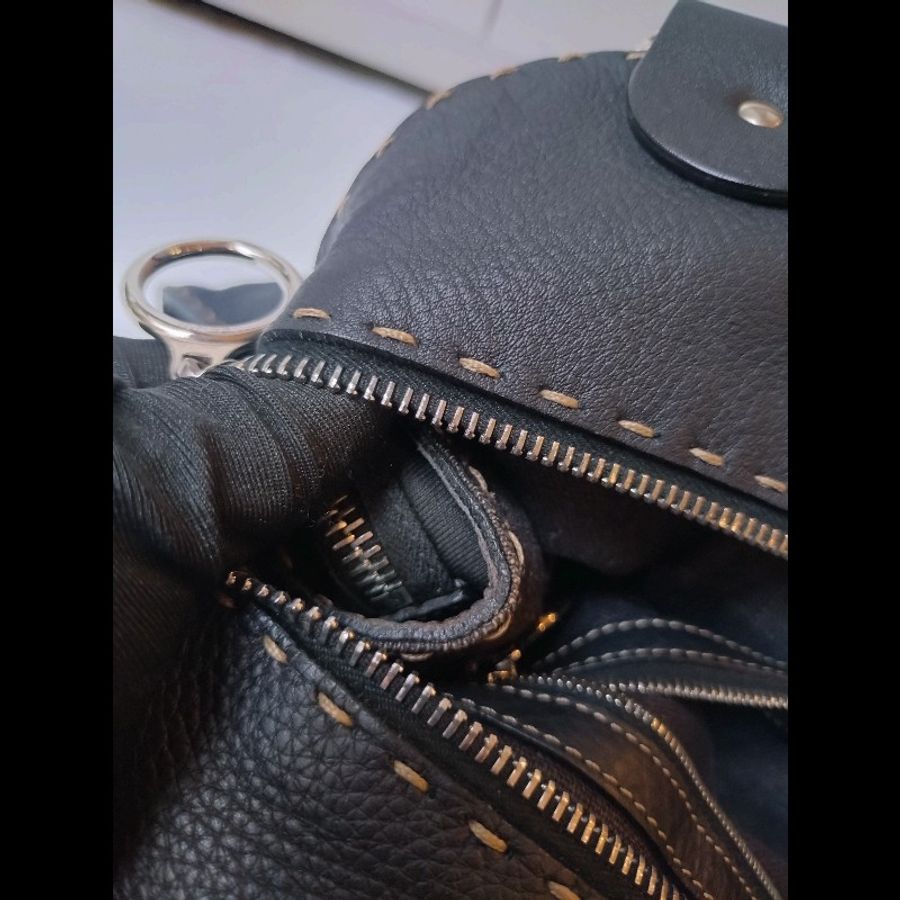 Fendi 黑皮邊布身梯形大托特包-15
