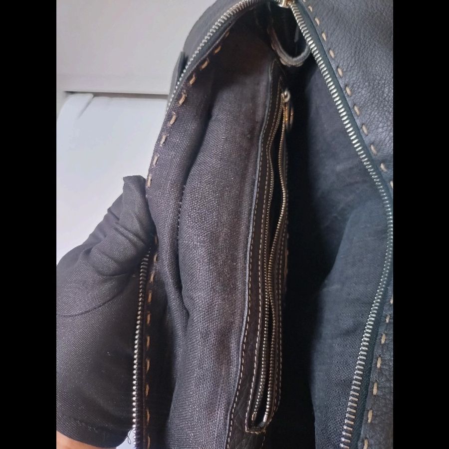 Fendi 黑皮邊布身梯形大托特包-17