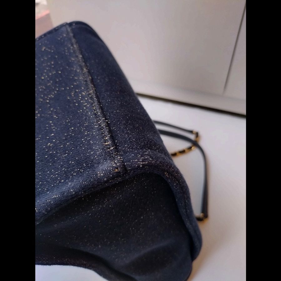 Chanel 深藍布金色字母小號購物包 tote-7