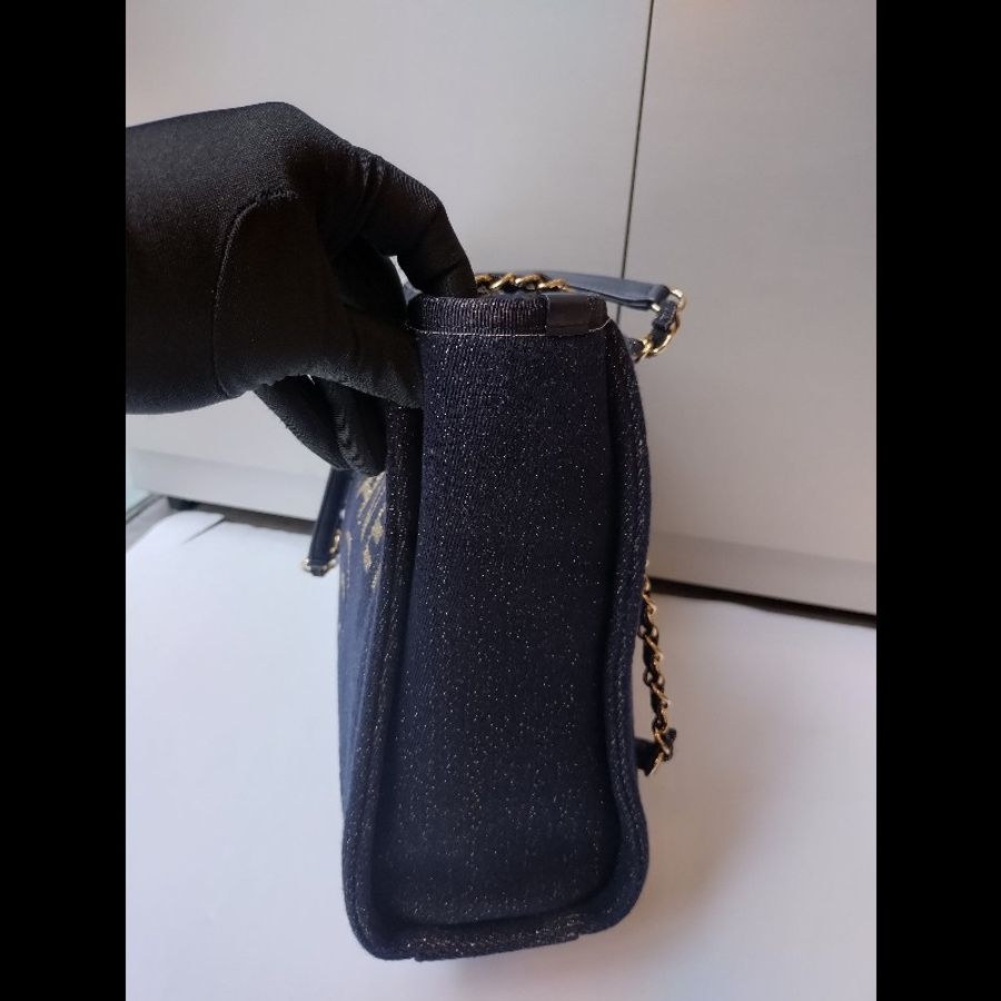 Chanel 深藍布金色字母小號購物包 tote-14