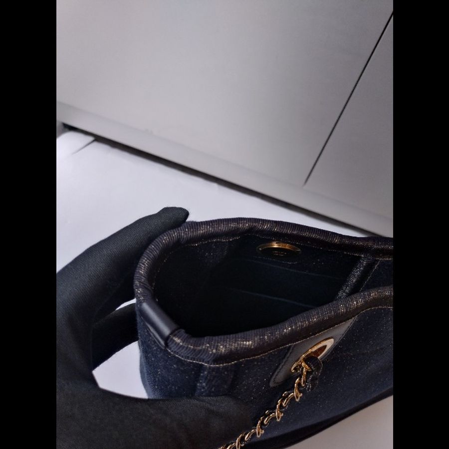 Chanel 深藍布金色字母小號購物包 tote-21